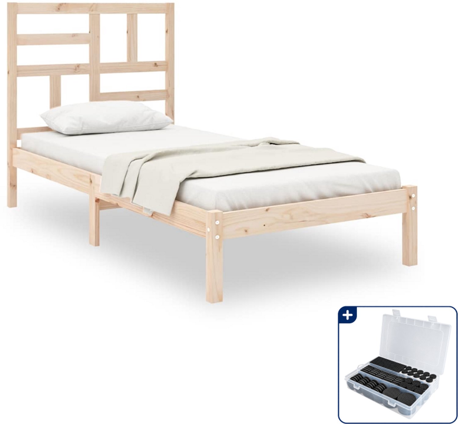 vidaXL bedframe - 90 x 200 cm - massief grenenhout - Inclusief antikrasvilt 177-delig Zwart