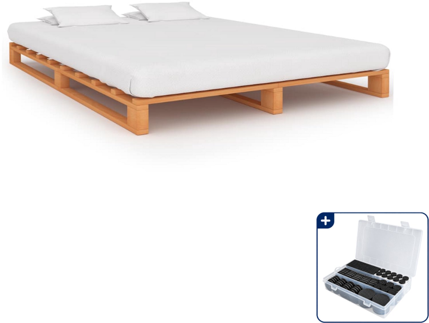 vidaXL pallet bedframe Kingsize - 180 x 200 cm - bruin - Inclusief antikrasvilt 177-delig Zwart