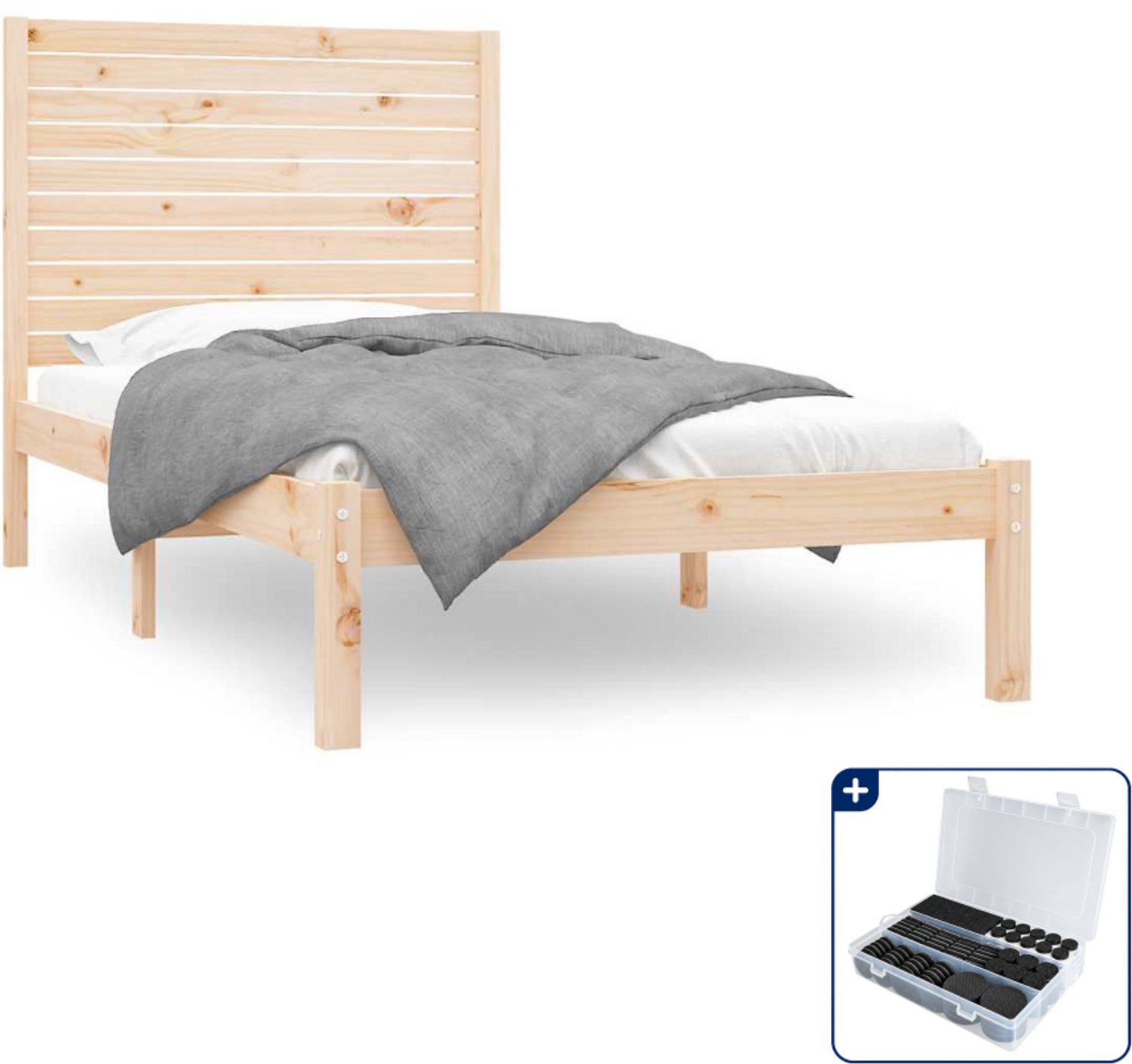 vidaXL bedframe - 90 x 200 cm - massief grenenhout - Inclusief antikrasvilt 177-delig Grijs