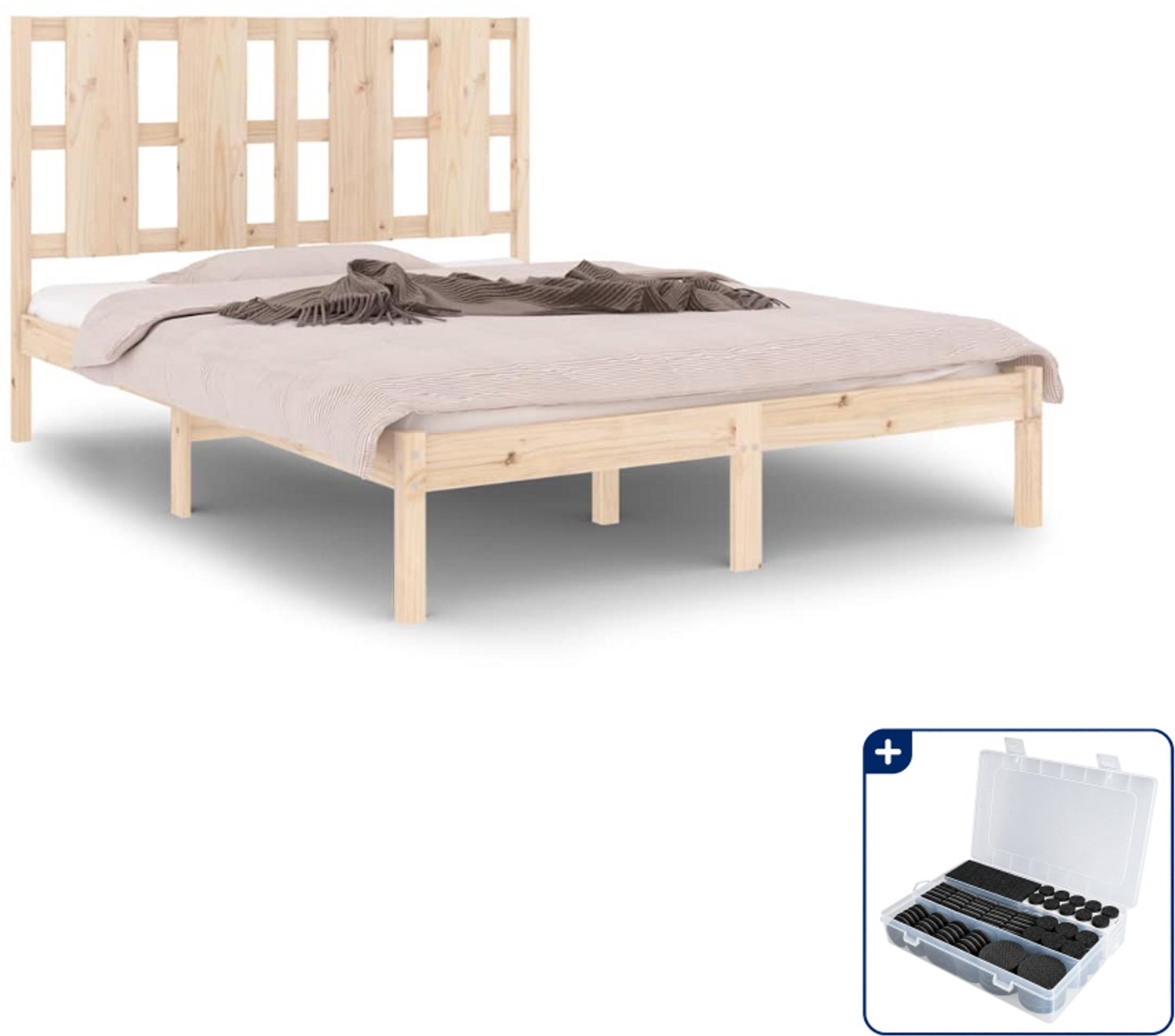 vidaXL bedframe - 135 x 190 cm - massief grenenhout - Inclusief antikrasvilt 177-delig Bruin