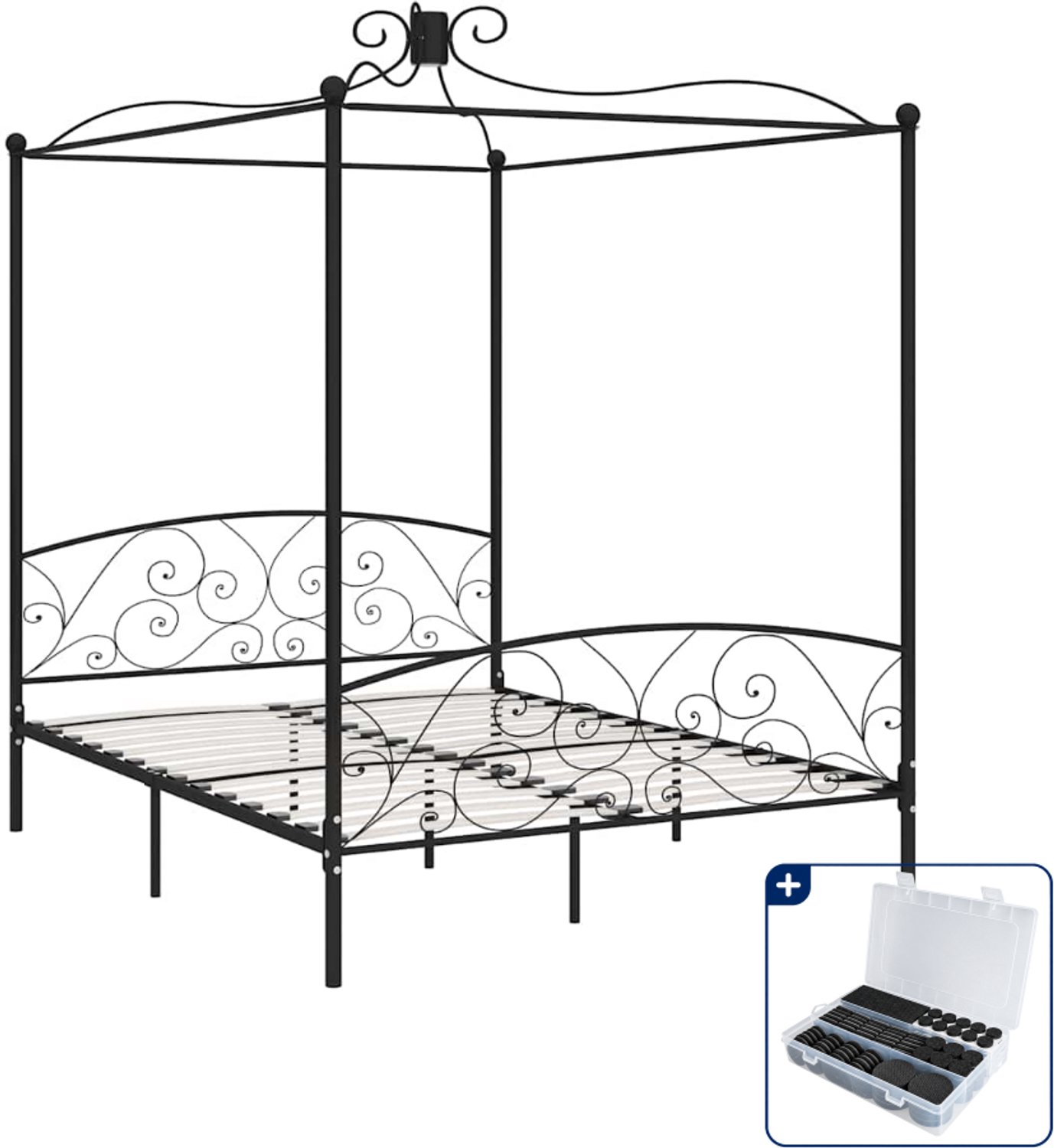 vidaXL Hemelbedframe - Queensize - 160 x 200 cm - zwart - Inclusief antikrasvilt 177-delig