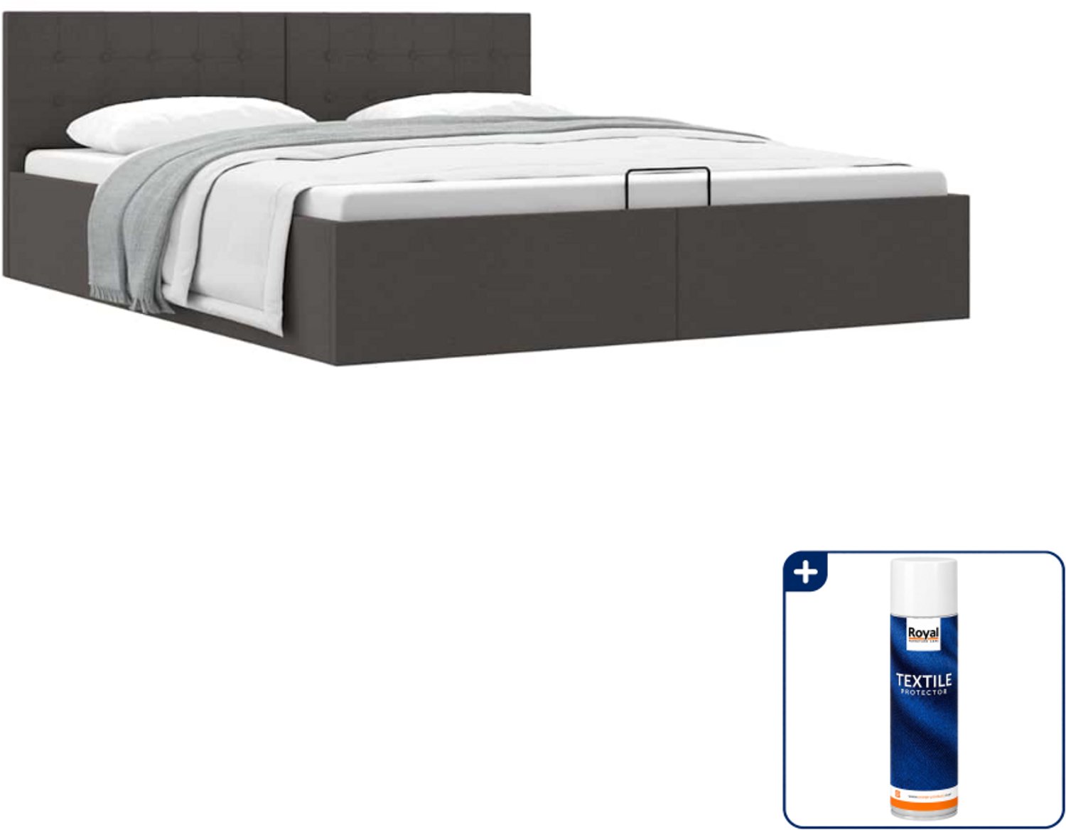 vidaXL Kingsize bedframe - 180 x 200 cm - stof - donkergrijs - Inclusief textielbeschermer 500 ml Wit