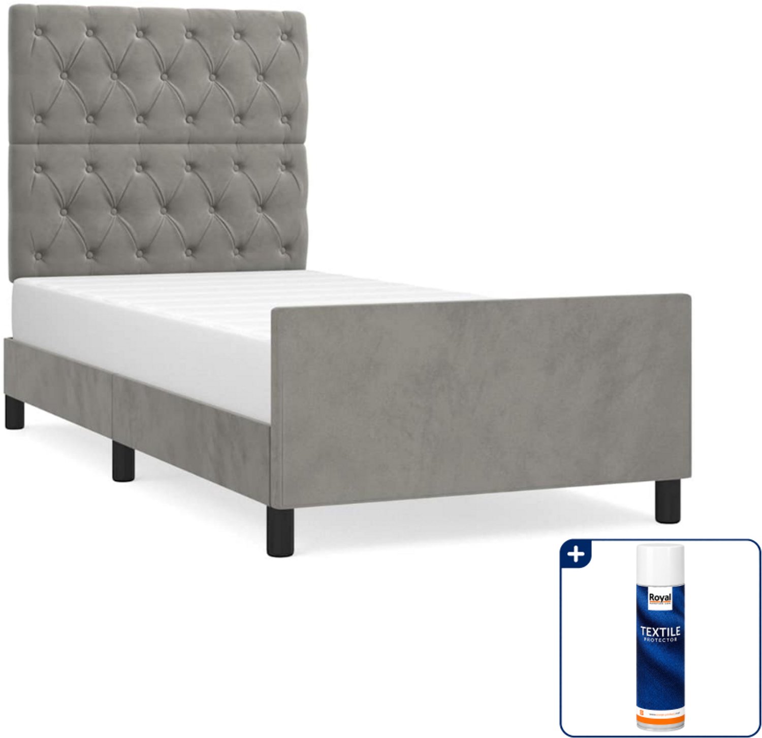 vidaXL bedframe - 80 x 200 cm - fluweel - lichtgrijs - Inclusief textielbeschermer 500 ml