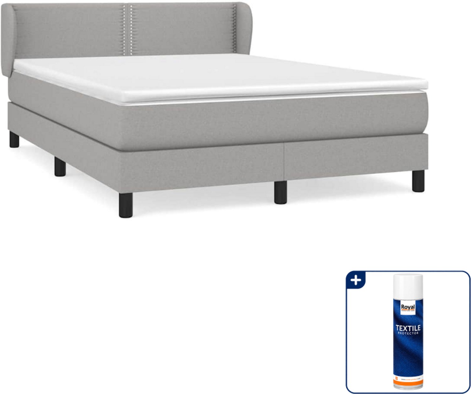 vidaXL boxspring met matras - Small double - 140 x 200 cm - lichtgrijs - Inclusief textielbeschermer 500 ml