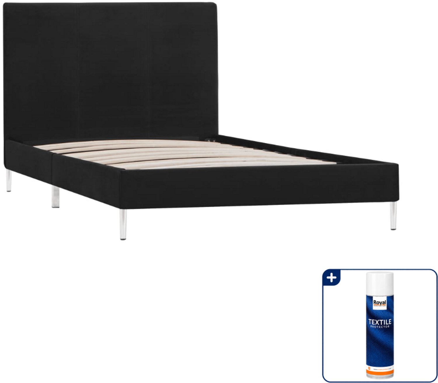 vidaXL bedframe - 90 x 200 cm - stof - zwart - Inclusief textielbeschermer 500 ml