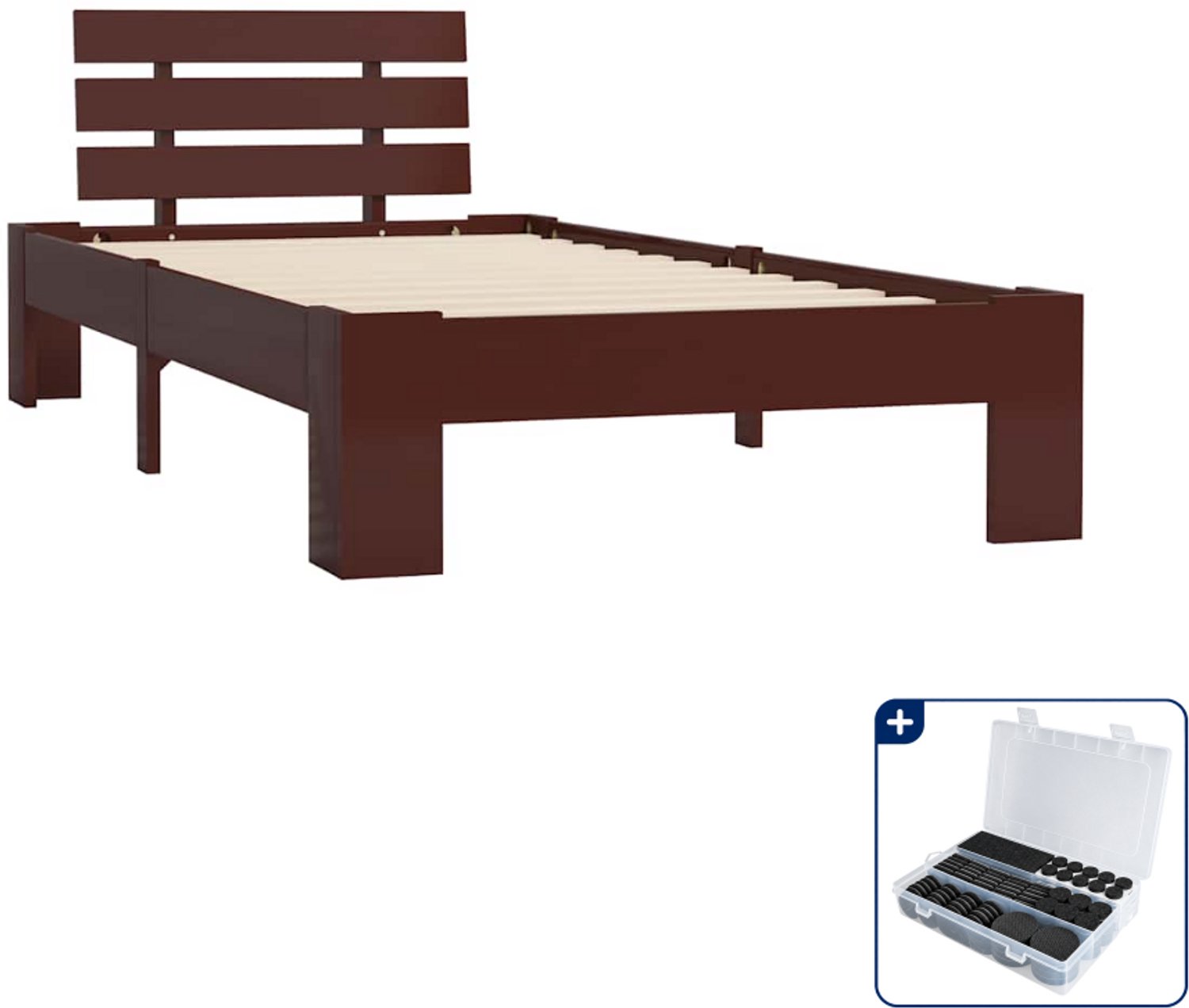 vidaXL bedframe 90 x 200 cm - massief grenenhout - donkerbruin - Inclusief antikrasvilt 177-delig