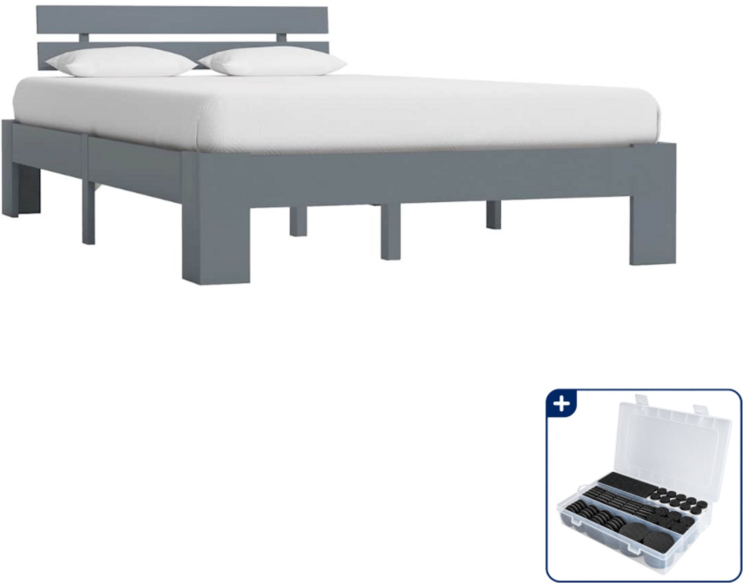 vidaXL bedframe 120 x 200 cm - massief grenenhout - grijs - Inclusief antikrasvilt 177-delig
