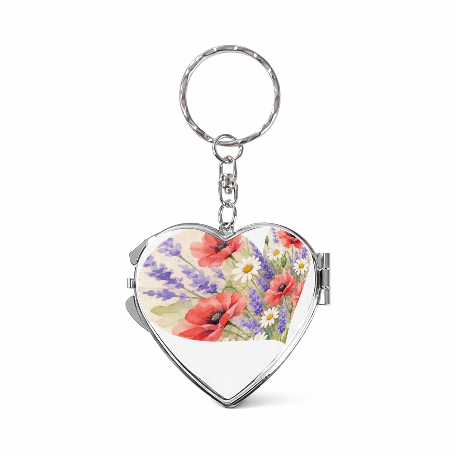 Mr Cadeautjes Sleutelhanger hart ~4,5 cm - design Aquarel wilde bloemen | cadeau