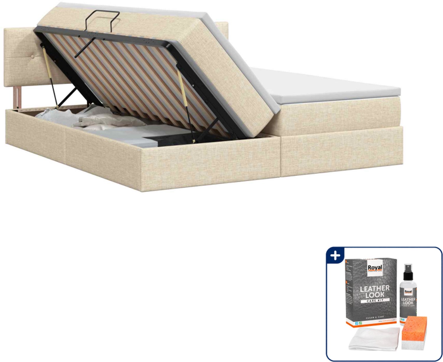vidaXL opbergbed met matras 2 st - Kingsize - 180 x 200 cm - crème - Inclusief onderhoudsset voor kunstleer 150 ml