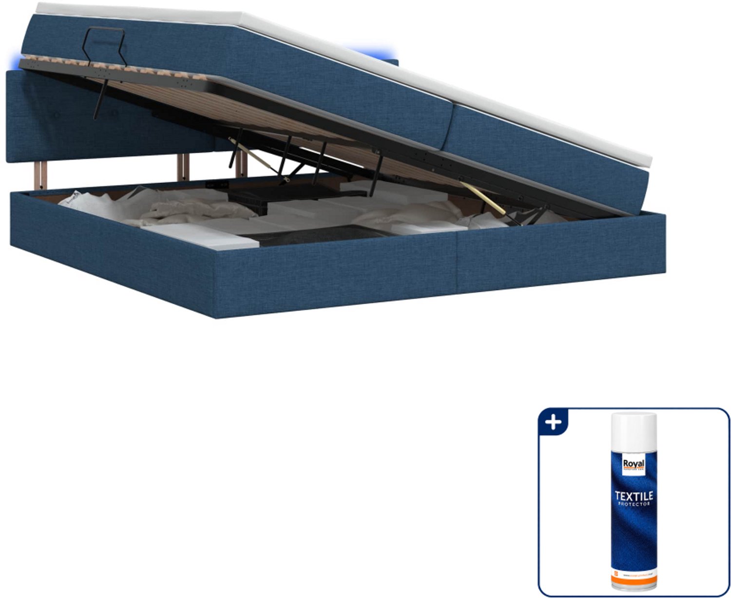 vidaXL LED opslagbed - 200 x 200 cm - blauw - Inclusief textielbeschermer 500 ml