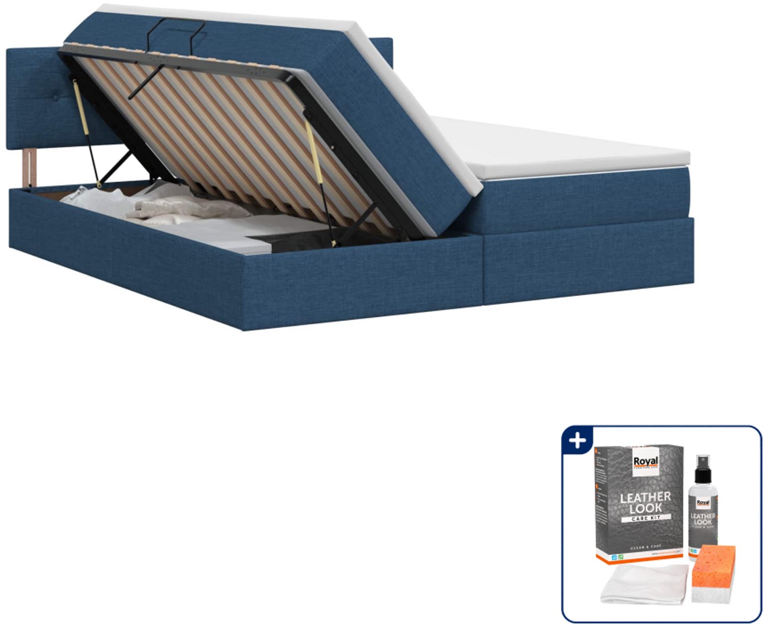 vidaXL Opbergbed - 200 x 200 cm - kunstleer - blauw - Inclusief onderhoudsset voor kunstleer 150 ml