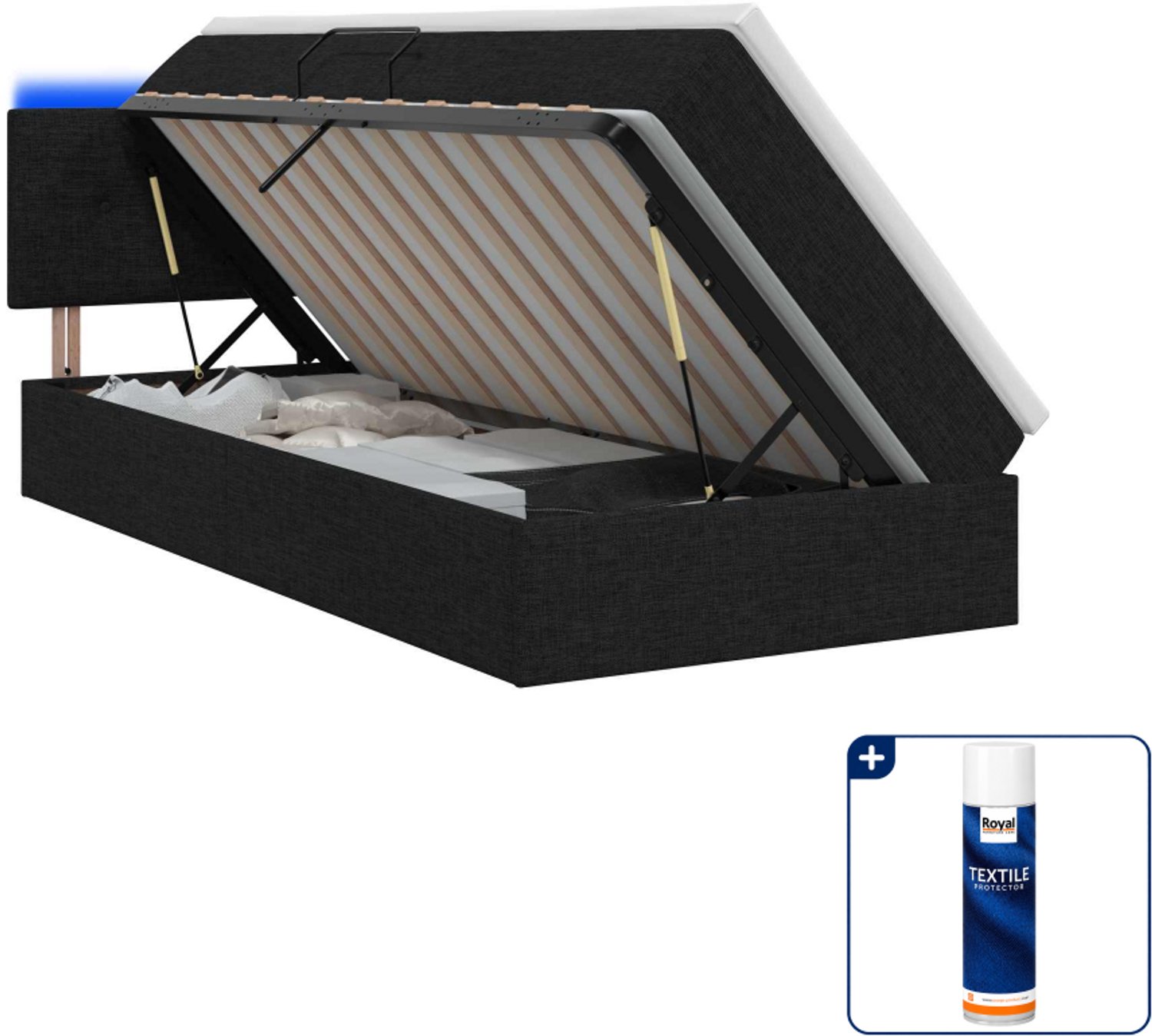vidaXL LED opbergbed met matras - 90 x 190 cm - zwart - Inclusief textielbeschermer 500 ml