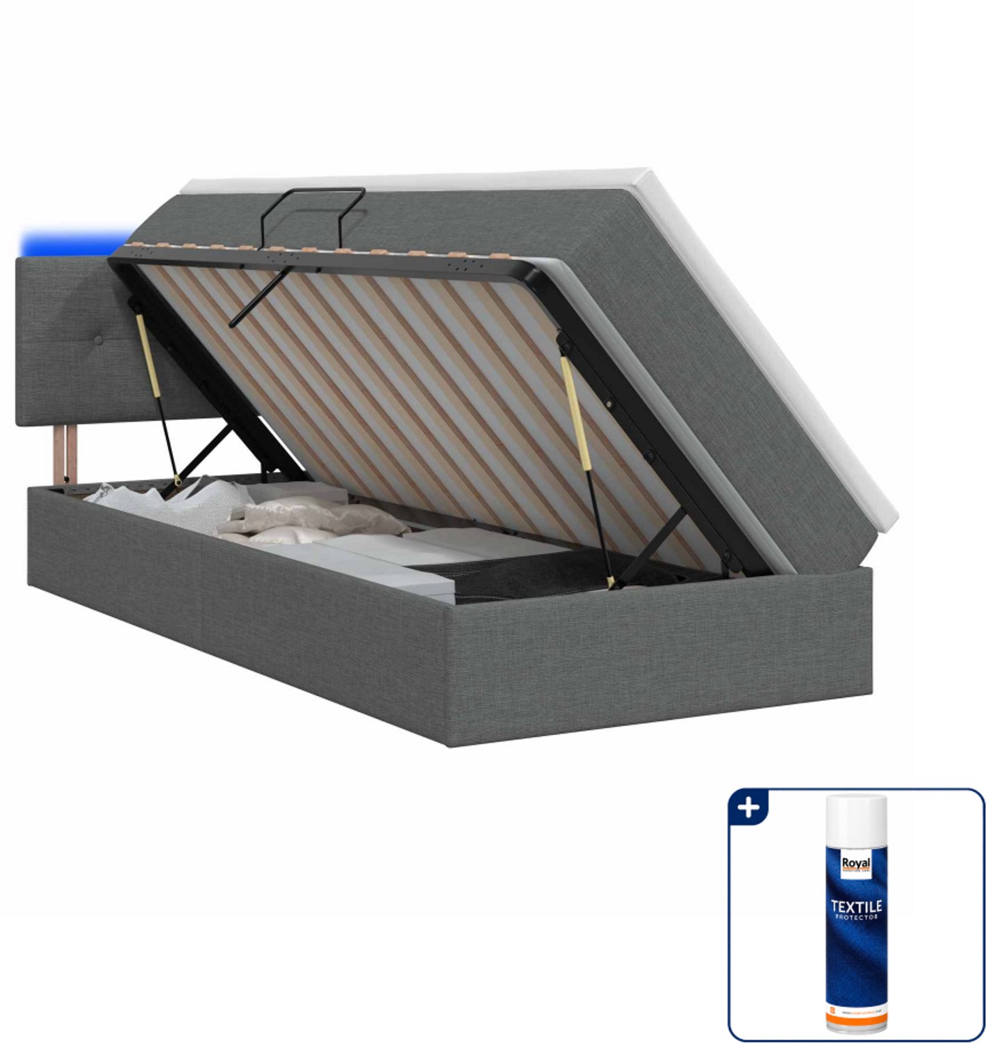 vidaXL led-opslagbed met matras - 90 x 190 cm - donkergrijs - Inclusief textielbeschermer 500 ml Donker Grijn