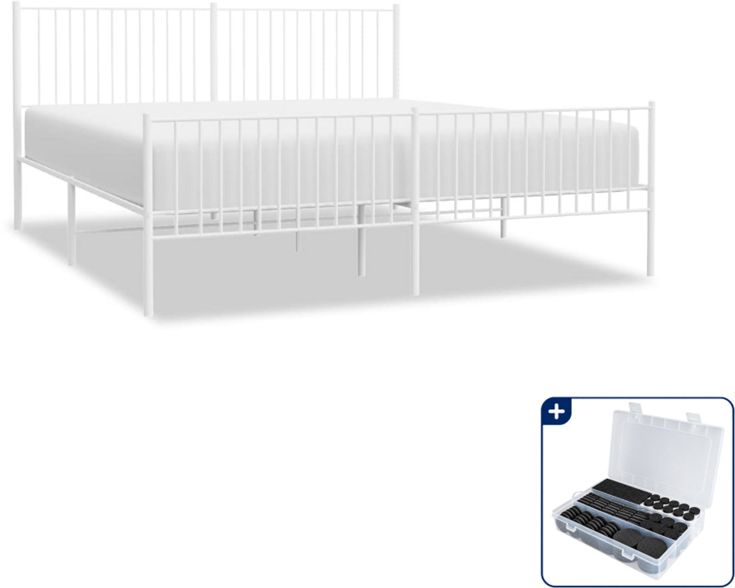 vidaXL bedframe - 193 x 203 cm - metaal - wit - Inclusief antikrasvilt 177-delig