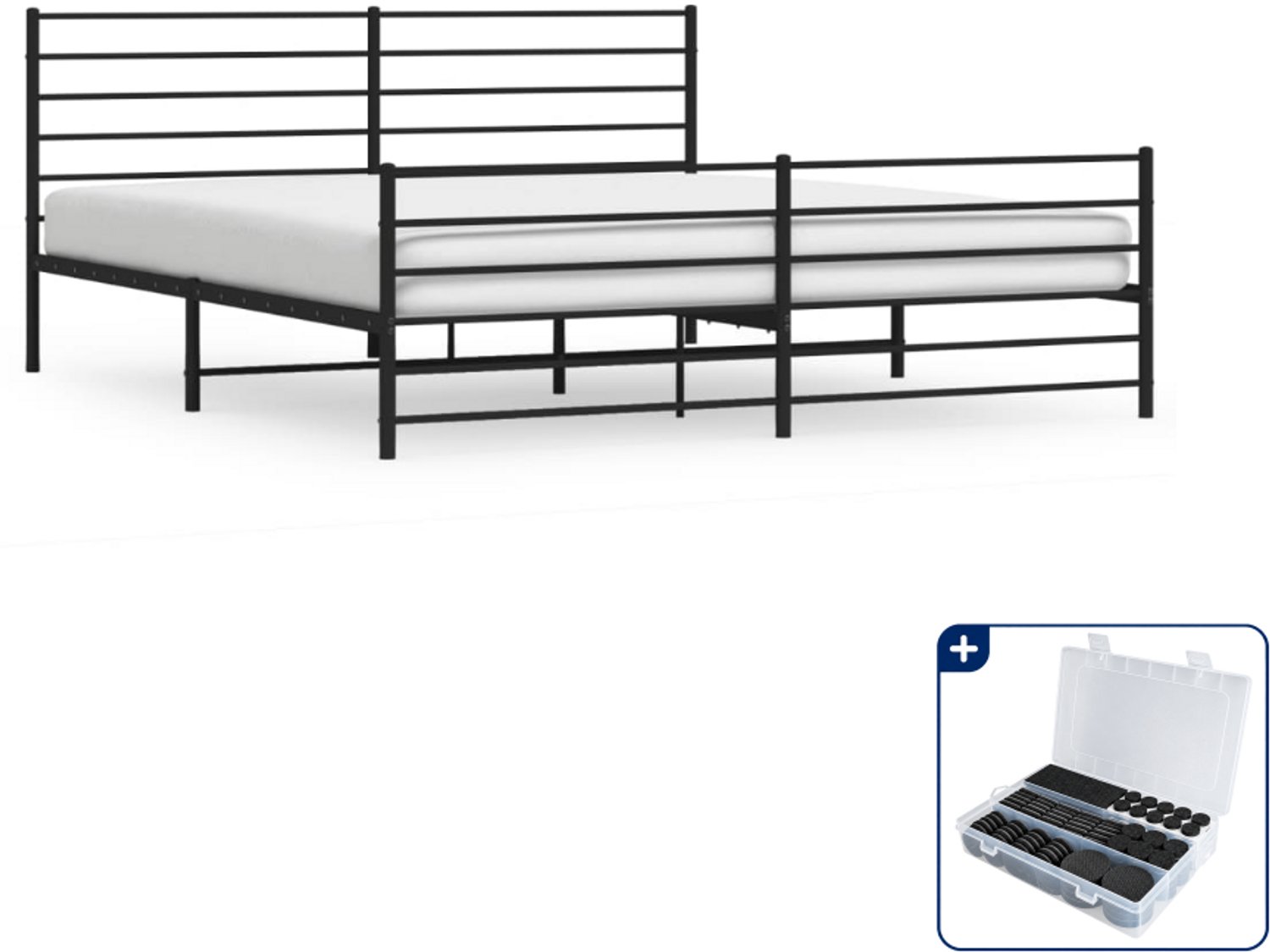 vidaXL bedframe - 200 x 200 cm - metaal - zwart - Inclusief antikrasvilt 177-delig