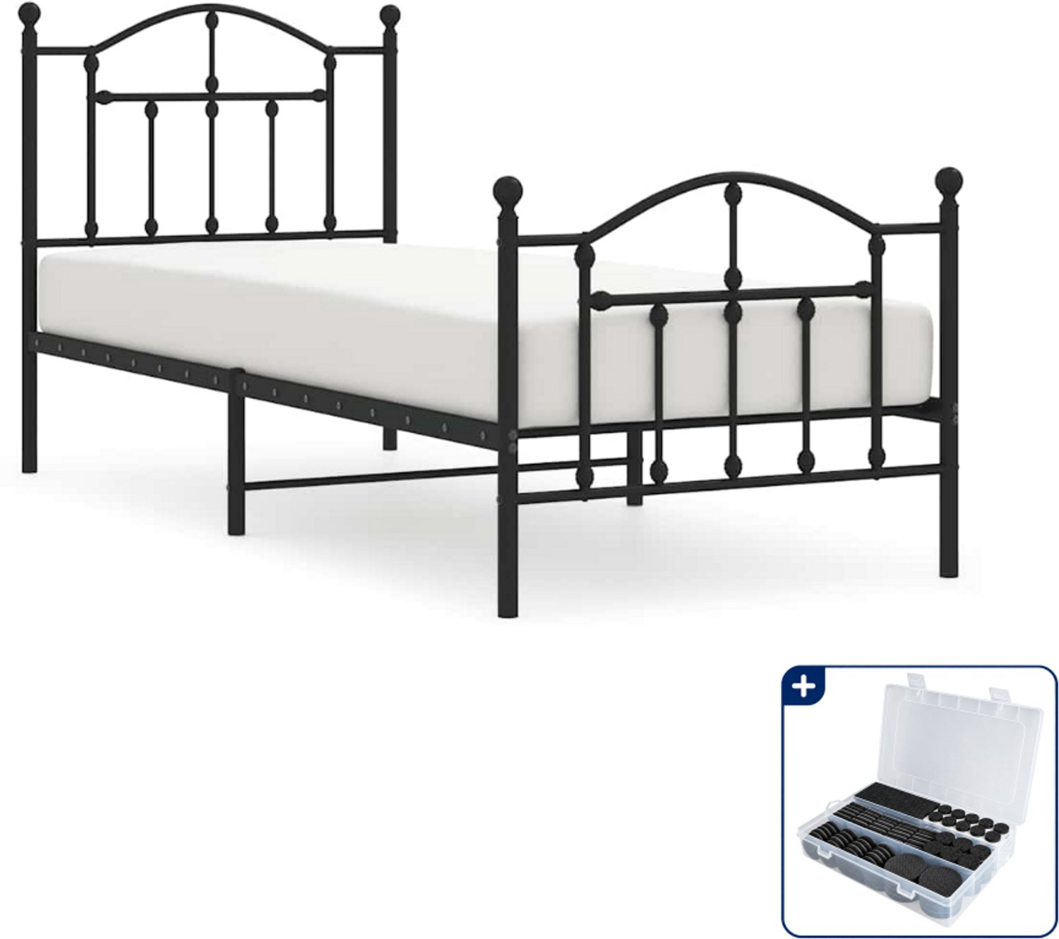 vidaXL bedframe - 90 x 200 cm - metaal - zwart - Inclusief antikrasvilt 177-delig