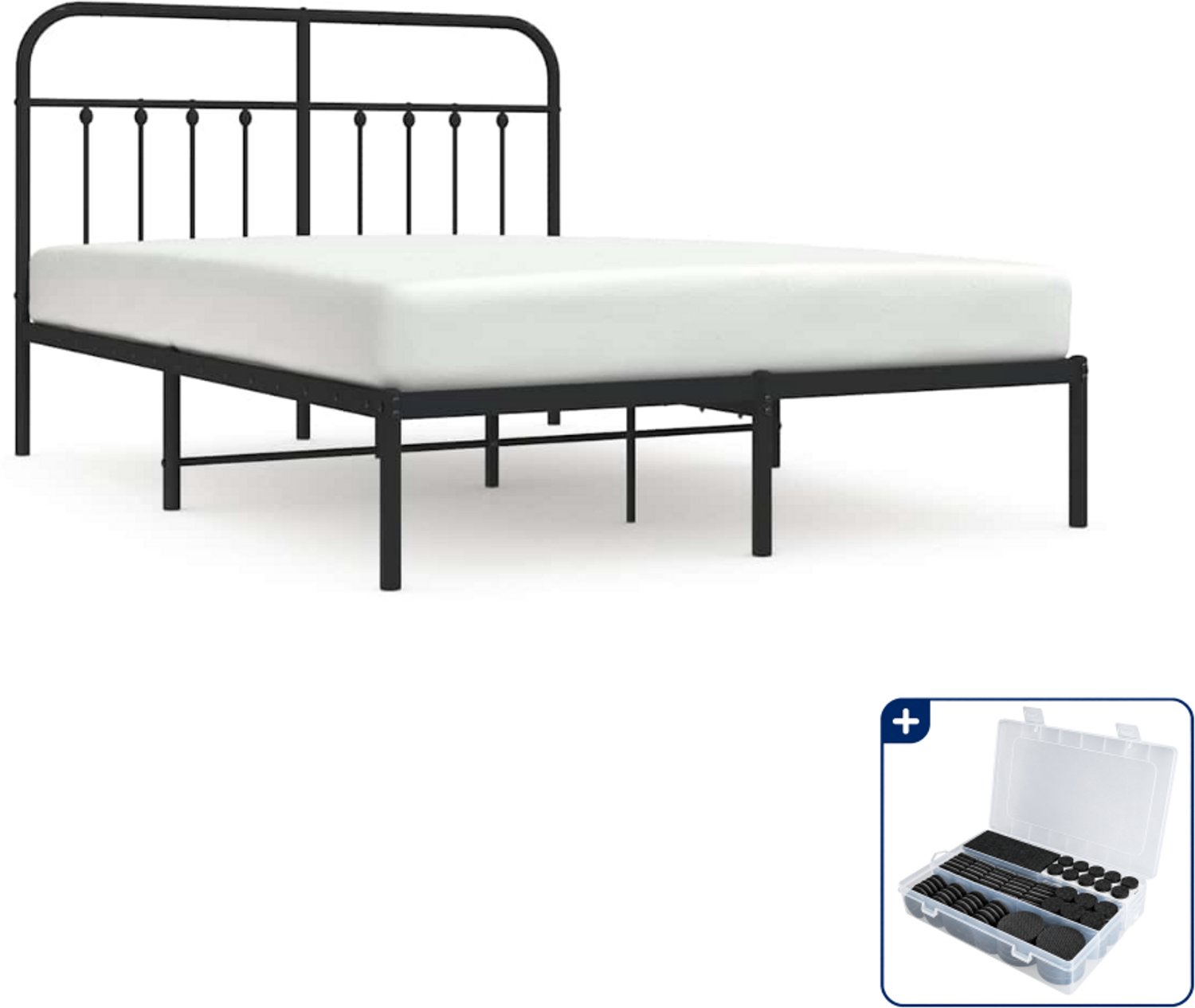 vidaXL bedframe met hoofdbord - 150 x 200 cm - staal - zwart - Inclusief antikrasvilt 177-delig