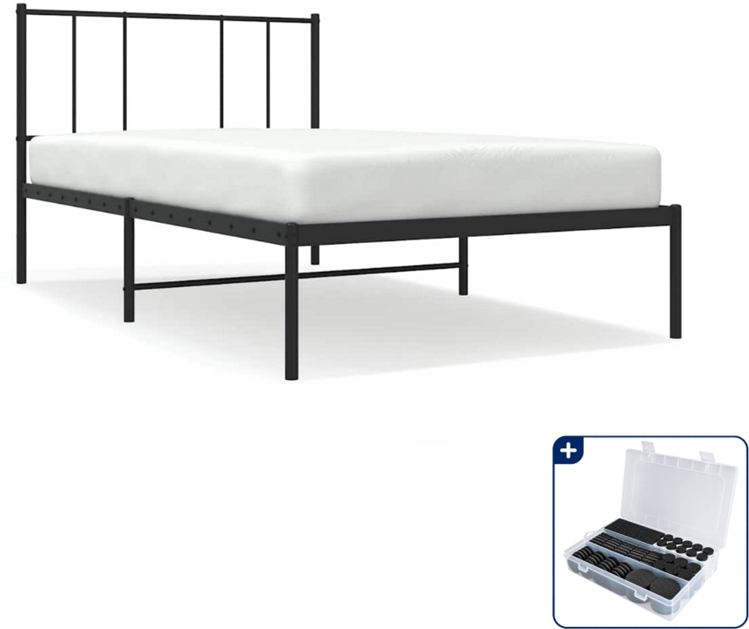 vidaXL bedframe met hoofdbord 90 x 190 cm - metaal - zwart - Inclusief antikrasvilt 177-delig
