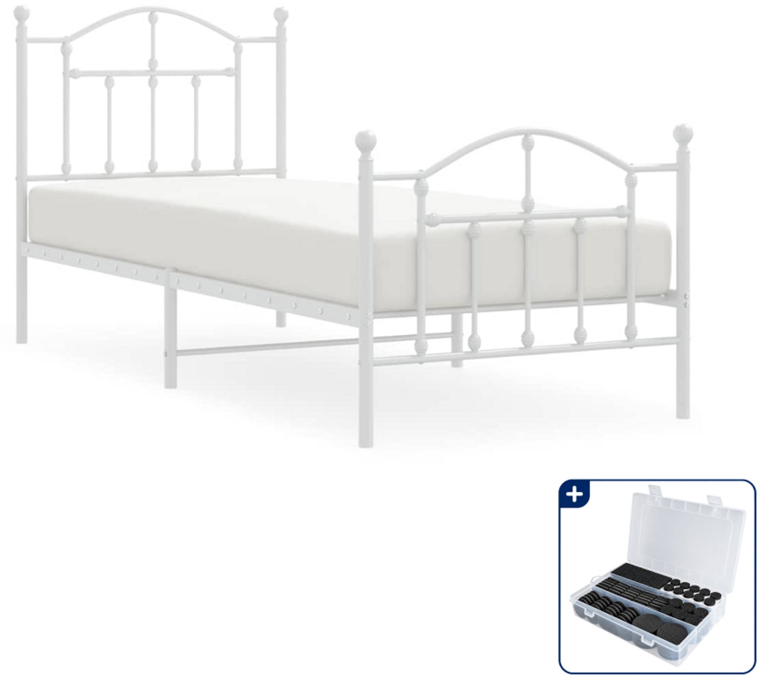 vidaXL bedframe - 90 x 190 cm - metaal - wit - Inclusief antikrasvilt 177-delig