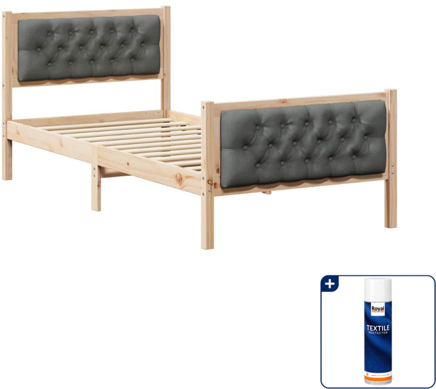 vidaXL bedframe - 90 x 190 cm - massief grenenhout - donkergrijs - Inclusief textielbeschermer 500 ml Bruin