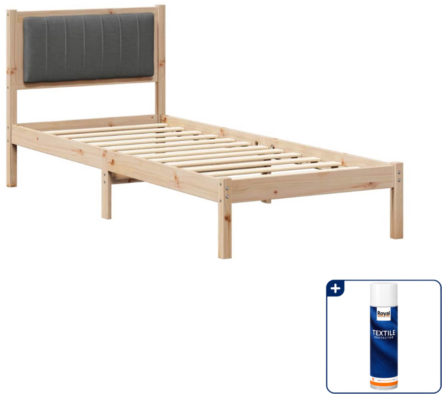vidaXL bedframe met gestoffeerd hoofdbord - 75 x 190 cm - donkergrijs - Inclusief textielbeschermer 500 ml Bruin