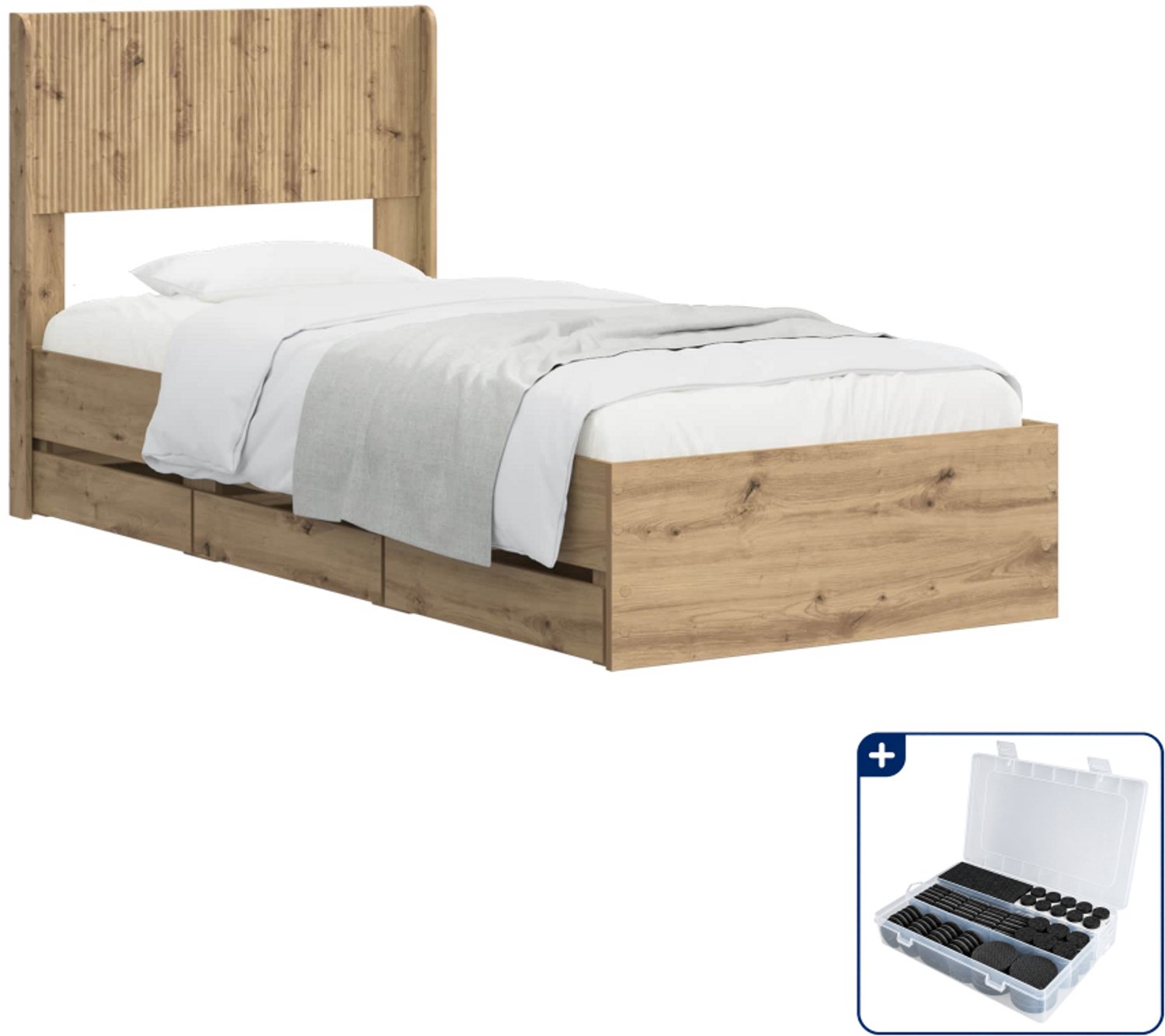 vidaXL bedframe met opbergruimte - 90 x 200 cm - bewerkt hout - artisan oak - Inclusief antikrasvilt 177-delig Bruin
