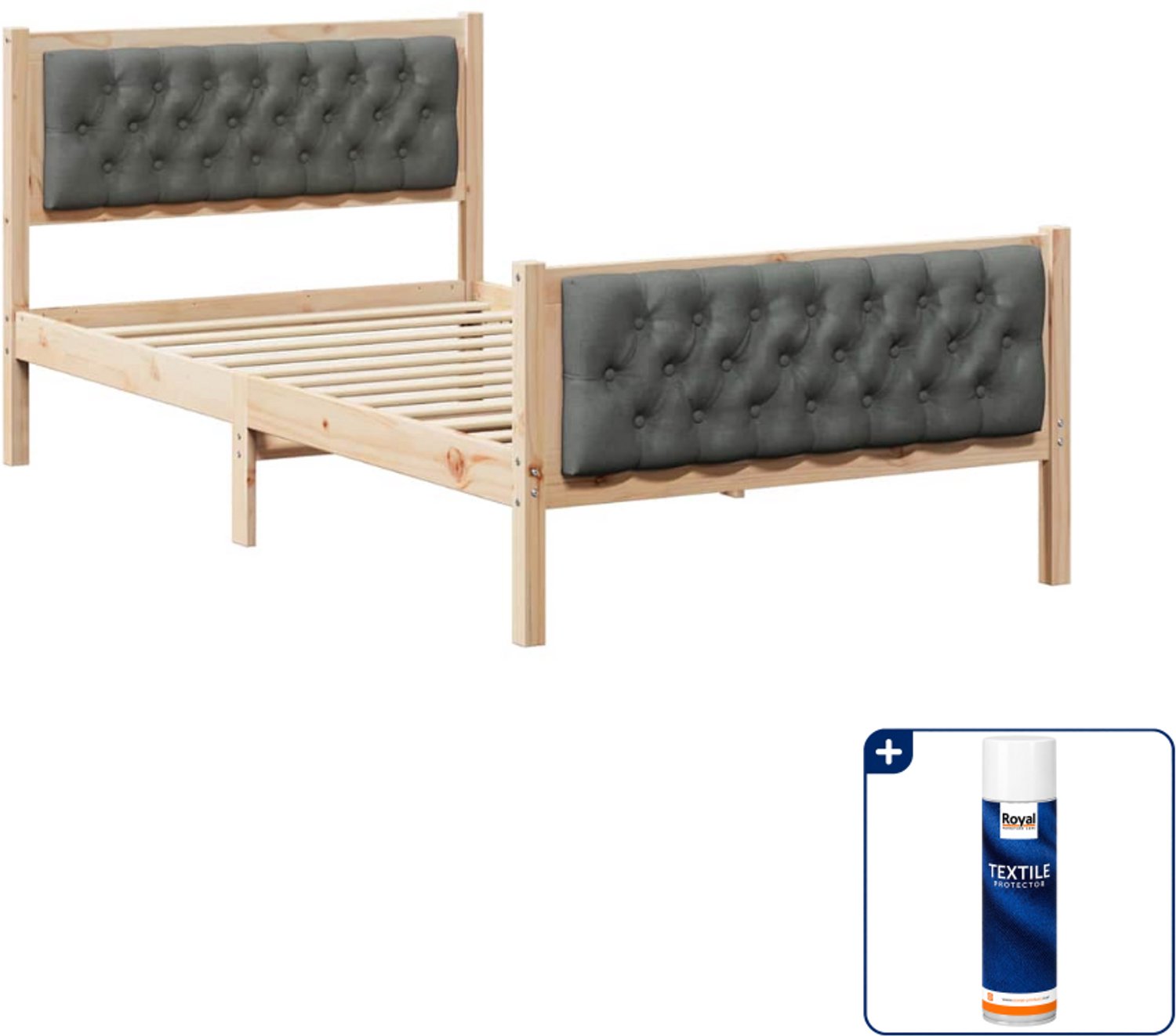 vidaXL bedframe - 100 x 200 cm - massief grenenhout - donkergrijs - Inclusief textielbeschermer 500 ml Bruin