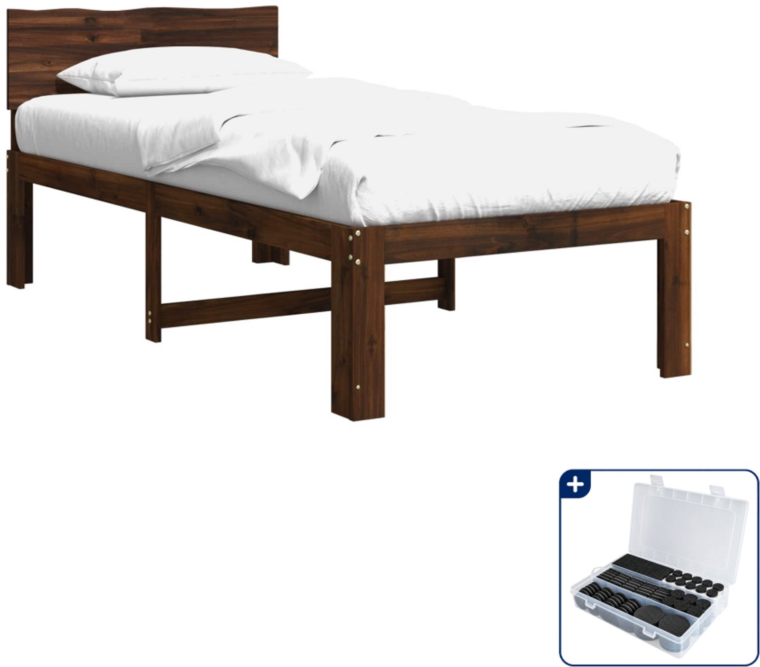 vidaXL Bed ROSTOCK 100 x 200 cm - massief acaciahout - donkerbruin - Inclusief antikrasvilt 177-delig