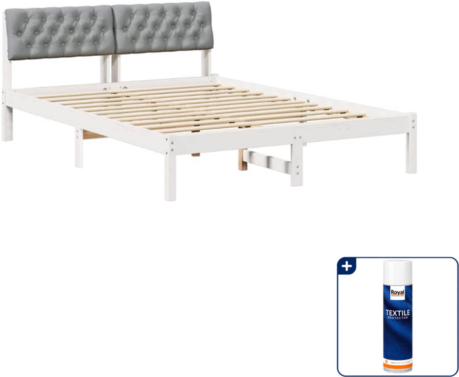vidaXL Bedframe - 150 x 200 cm - massief grenenhout - wit en lichtgrijs - Inclusief textielbeschermer 500 ml