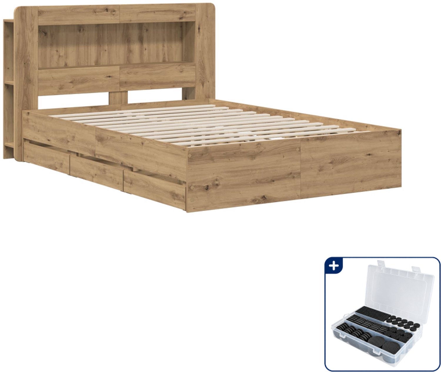vidaXL bedframe - 150 x 200 cm - bewerkt hout - artisanaal eiken - Inclusief antikrasvilt 177-delig Bruin