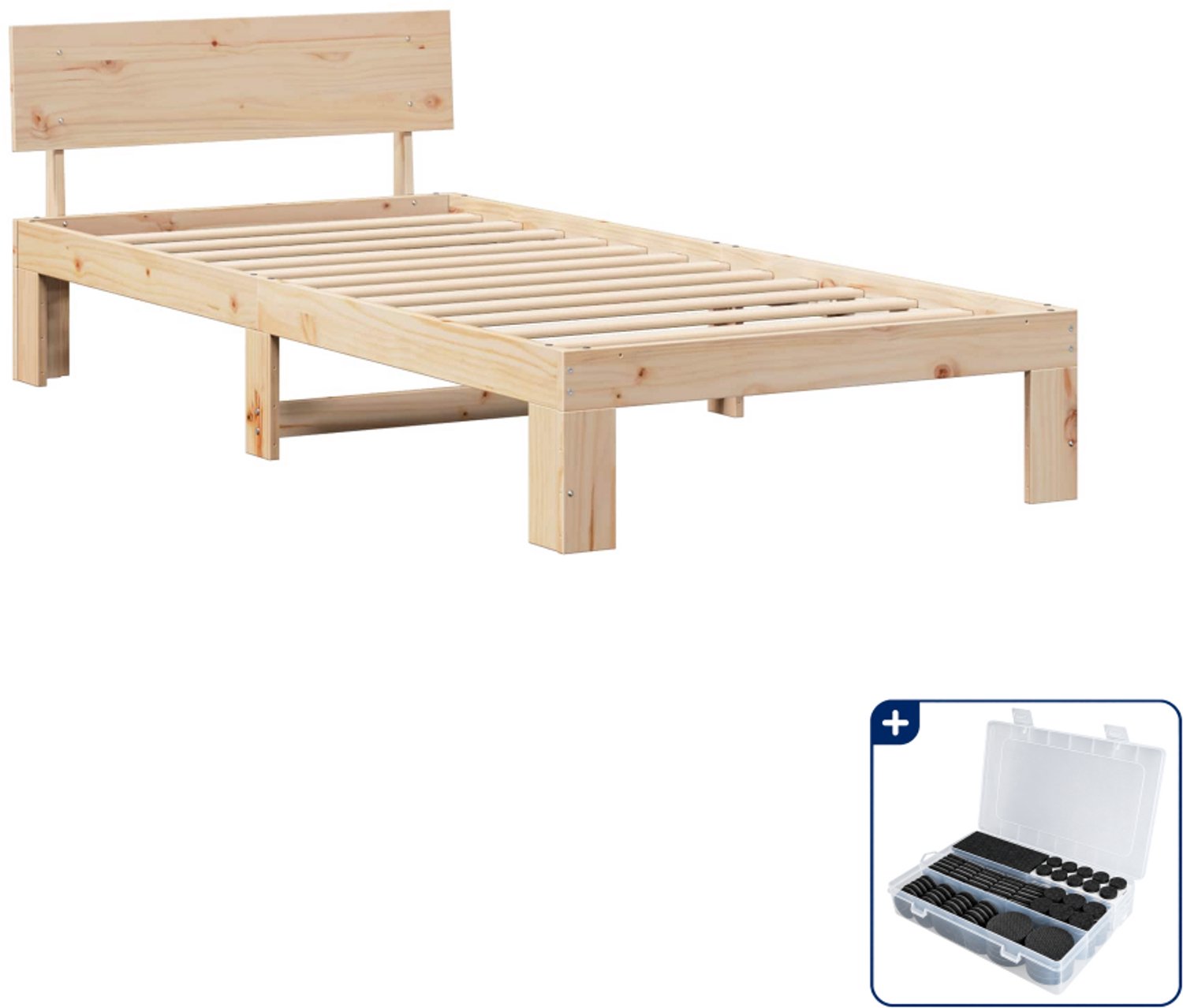 vidaXL bedframe met hoofdeinde - 90 x 200 cm - massief grenenhout - Inclusief antikrasvilt 177-delig Bruin