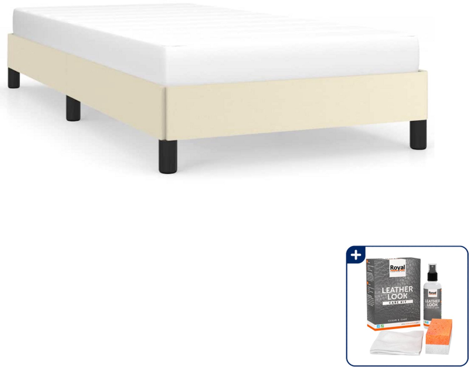 vidaXL bedframe - 90 x 200 cm - kunstleer - crème - Inclusief onderhoudsset voor kunstleer 150 ml