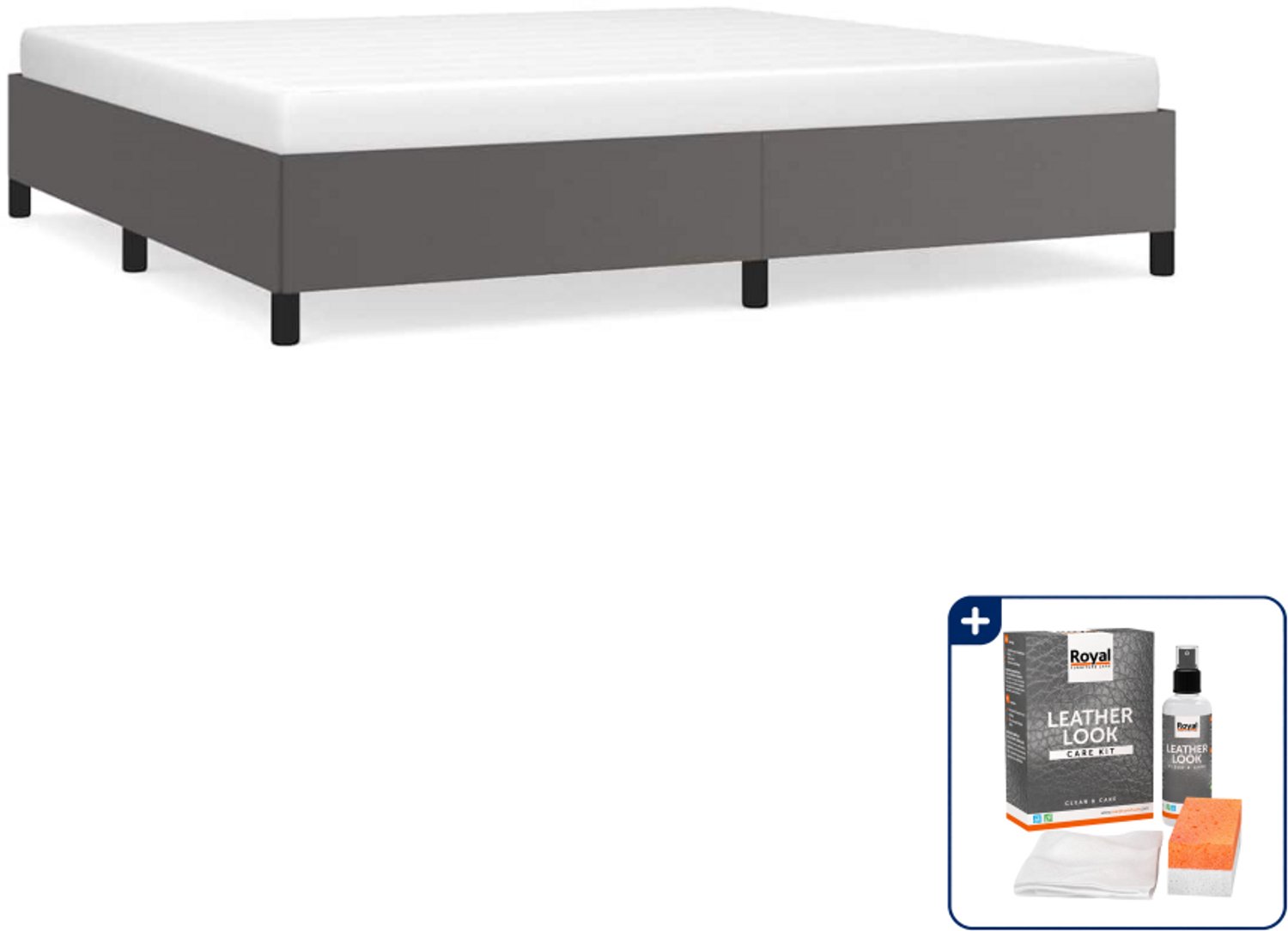 vidaXL Bedframe - 200 x 200 cm - kunstleer - grijs - Inclusief onderhoudsset voor kunstleer 150 ml