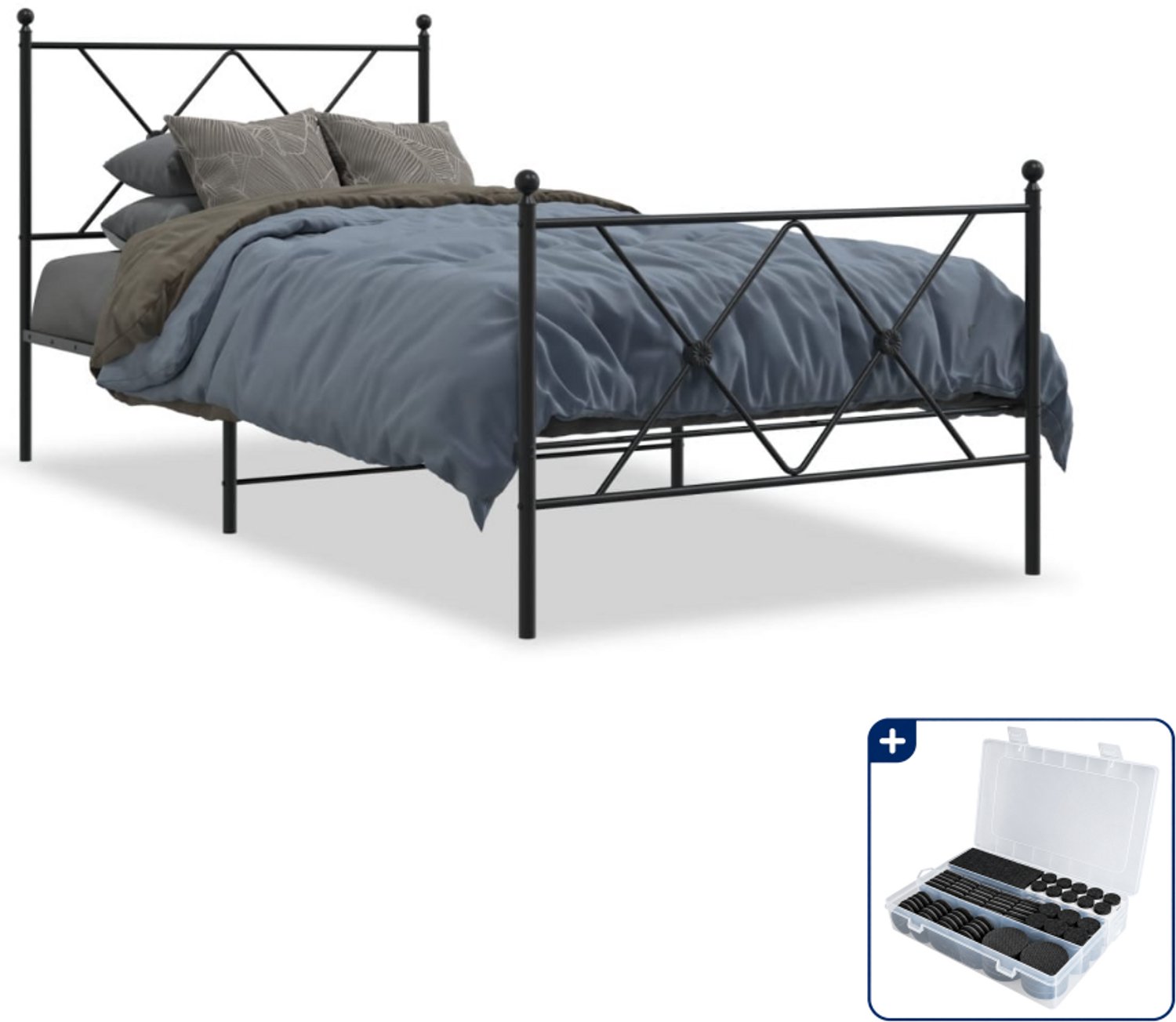 vidaXL bedframe 90 x 190 cm - staal - zwart - Inclusief antikrasvilt 177-delig