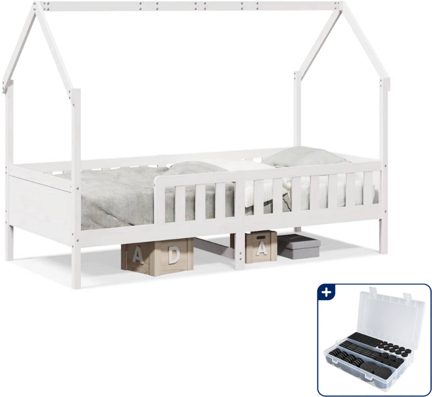 vidaXL kinderbed huis - 80 x 200 cm - massief grenenhout - wit - Inclusief antikrasvilt 177-delig