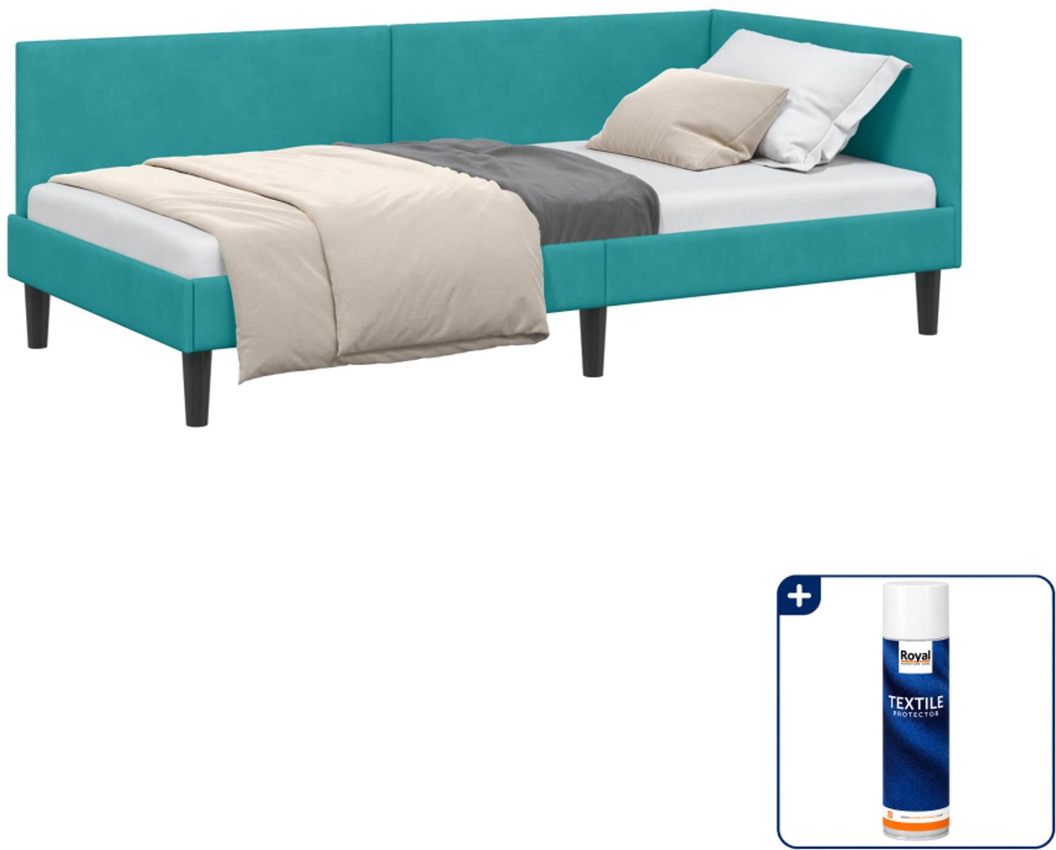 vidaXL hoekbedframe - 90 x 190 cm - fluweel - turquoise - Inclusief textielbeschermer 500 ml
