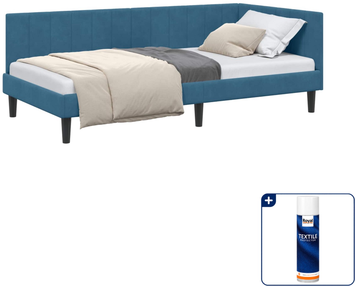 vidaXL hoekbedframe - 90 x 190 cm - fluweel - blauw - Inclusief textielbeschermer 500 ml