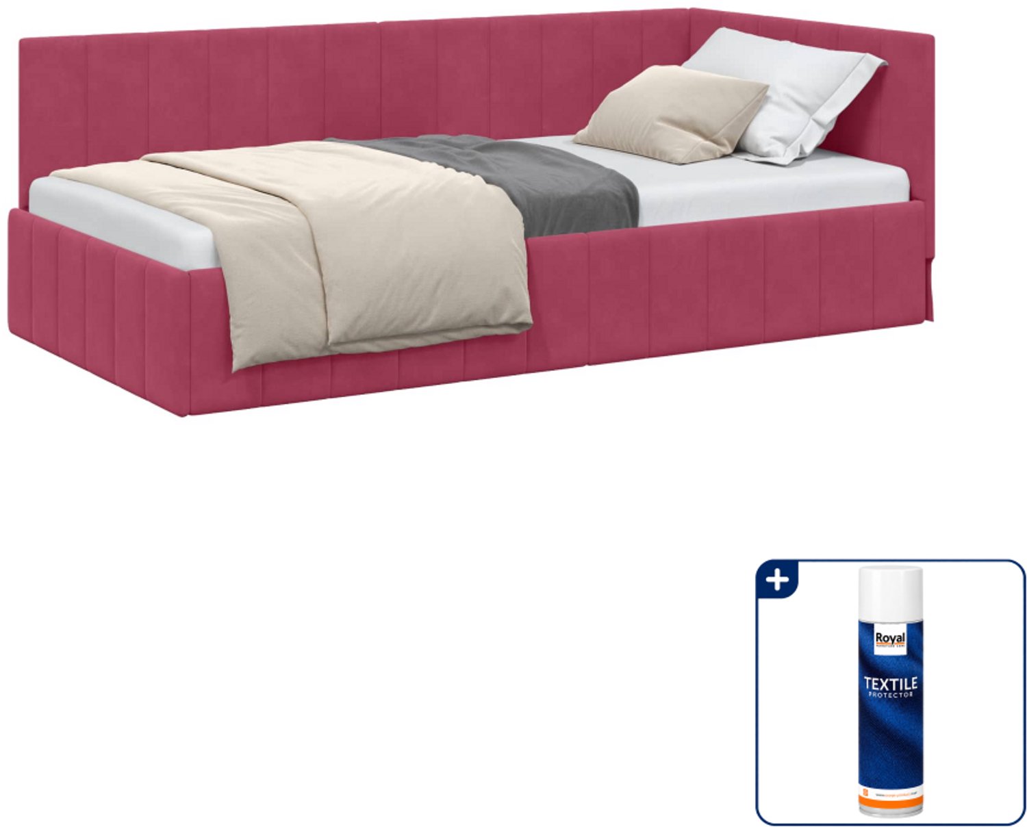 vidaXL hoekbedframe - 90 x 190 cm - fluweel - wijnrood - Inclusief textielbeschermer 500 ml