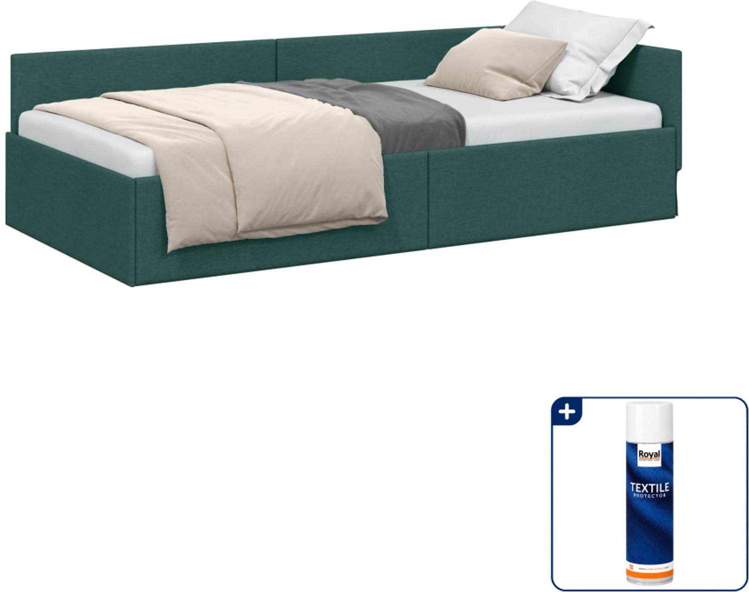 vidaXL hoekbedframe - 100 x 200 cm - stof - donkergroen - Inclusief textielbeschermer 500 ml