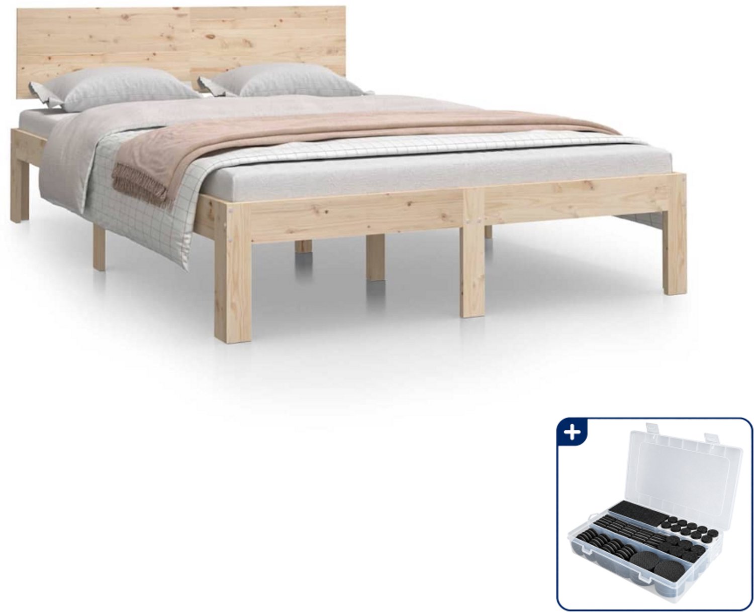 vidaXL bedframe 120 x 190 cm - massief grenenhout - Inclusief antikrasvilt 177-delig Bruin