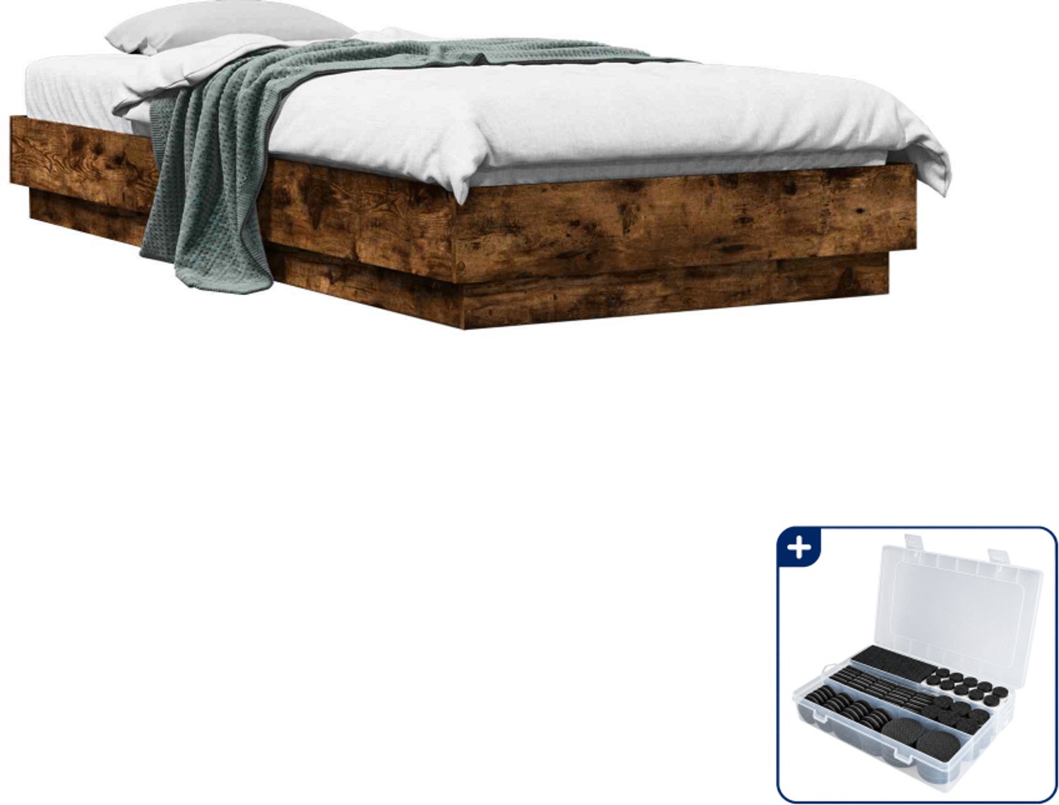 vidaXL bedframe - 80 x 200 cm - bewerkt hout - gerookt eiken - Inclusief antikrasvilt 177-delig Bruin