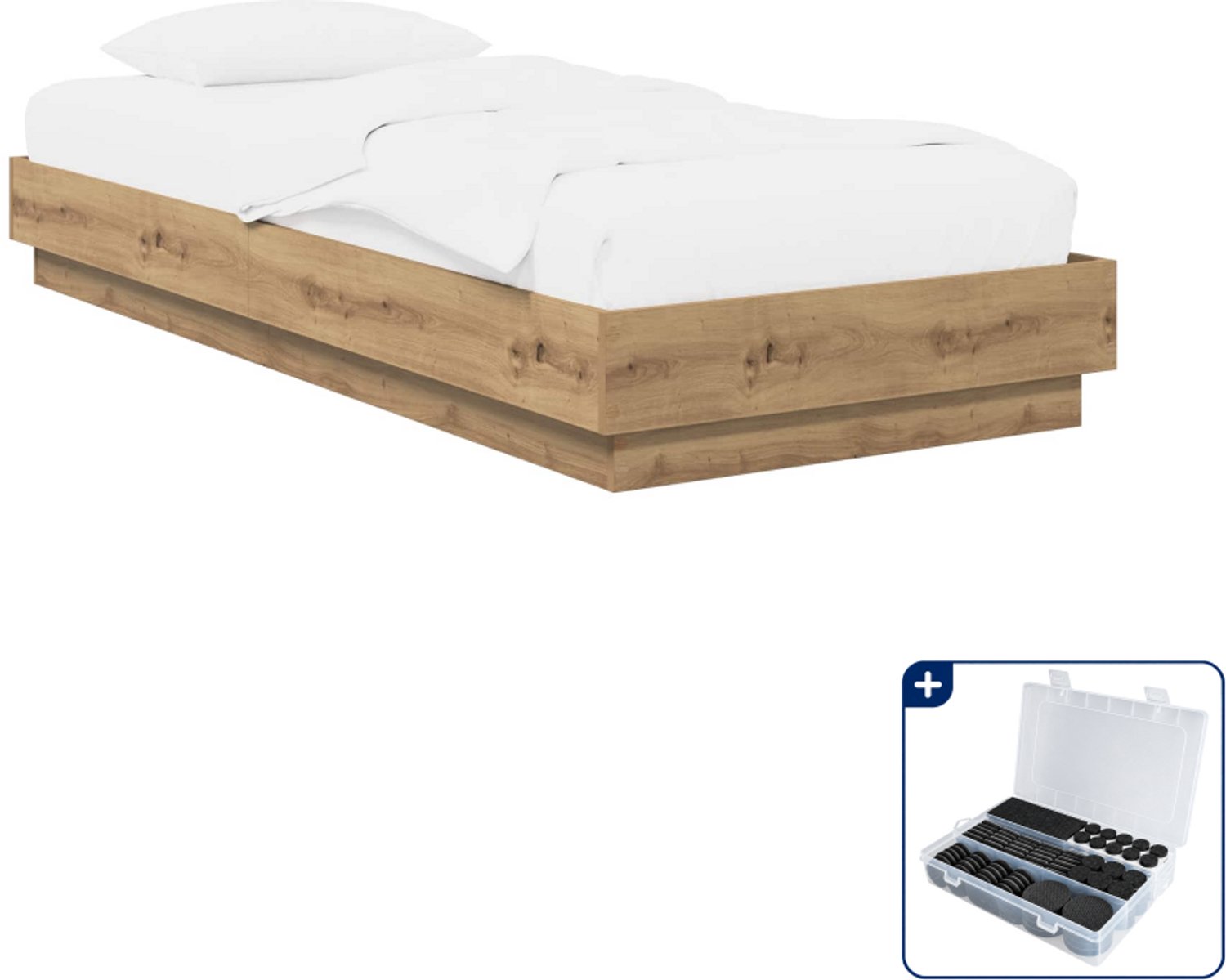 vidaXL vloerbedframe - 80 x 200 cm - bewerkt hout - artisanaal eiken - Inclusief antikrasvilt 177-delig Bruin