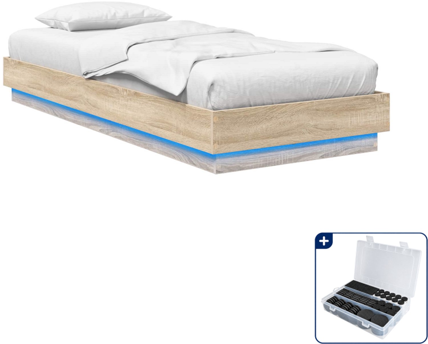 vidaXL bedframe met led - 80 x 200 cm - bewerkt hout - sonoma eiken - Inclusief antikrasvilt 177-delig