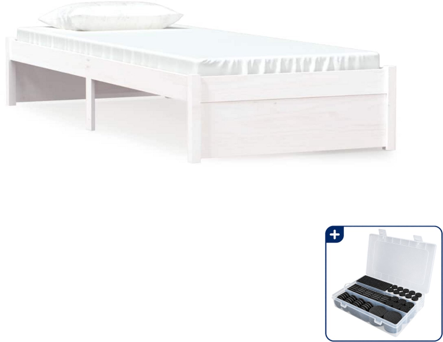 vidaXL bedframe - 75 x 190 cm - massief grenenhout - wit - Inclusief antikrasvilt 177-delig
