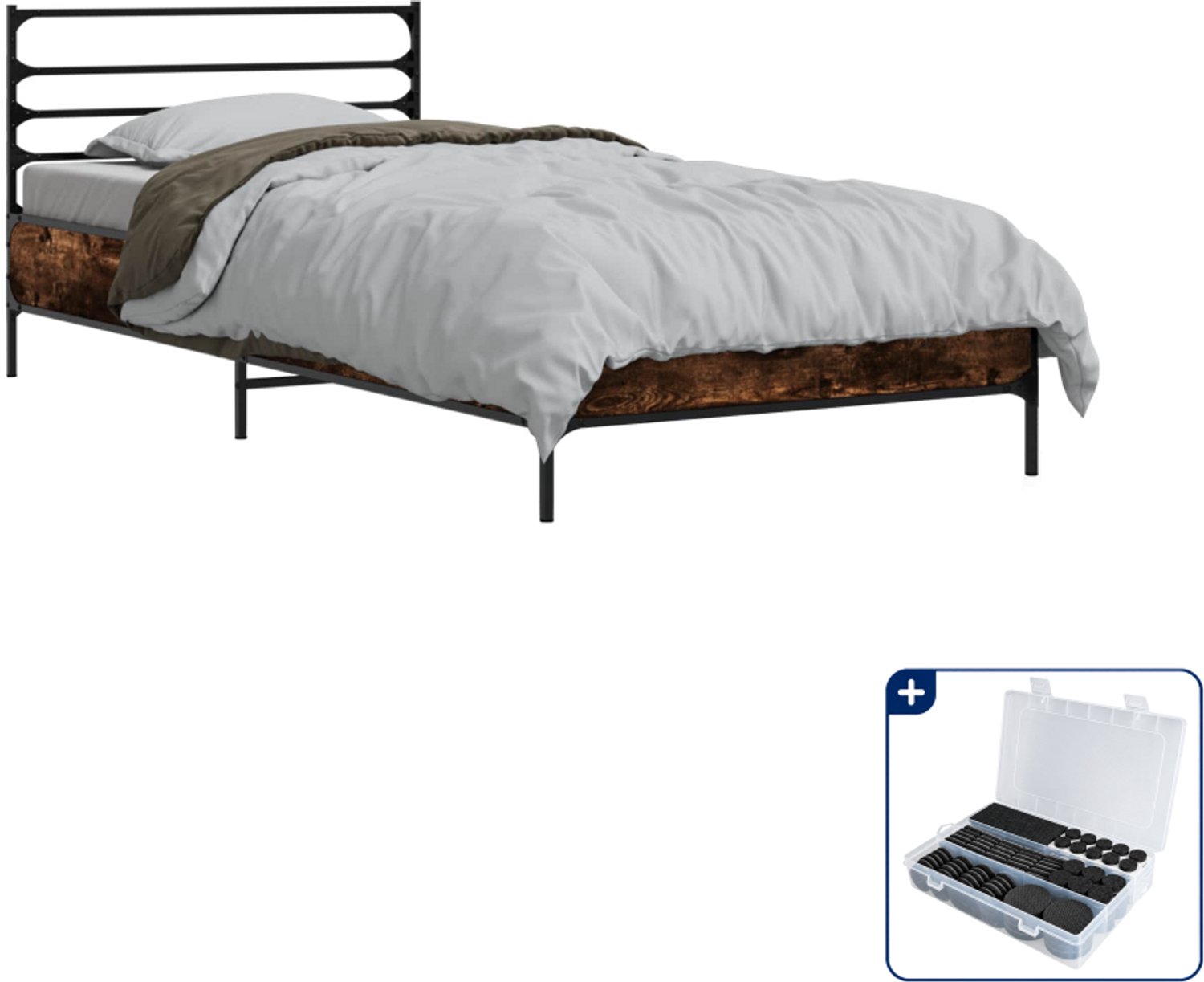 vidaXL bedframe - 80 x 200 cm - bewerkt hout - gerookt eiken - Inclusief antikrasvilt 177-delig Bruin
