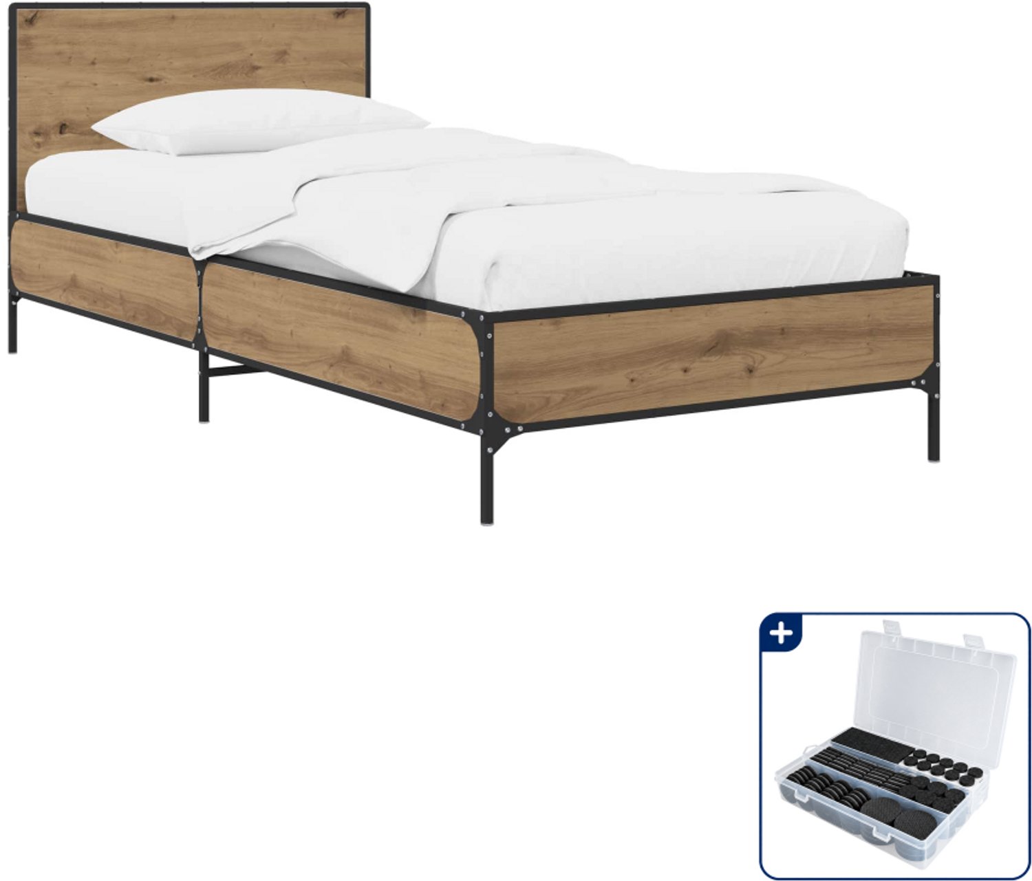 vidaXL bedframe - 80 x 200 cm - bewerkt hout - artisanaal eiken - Inclusief antikrasvilt 177-delig Bruin