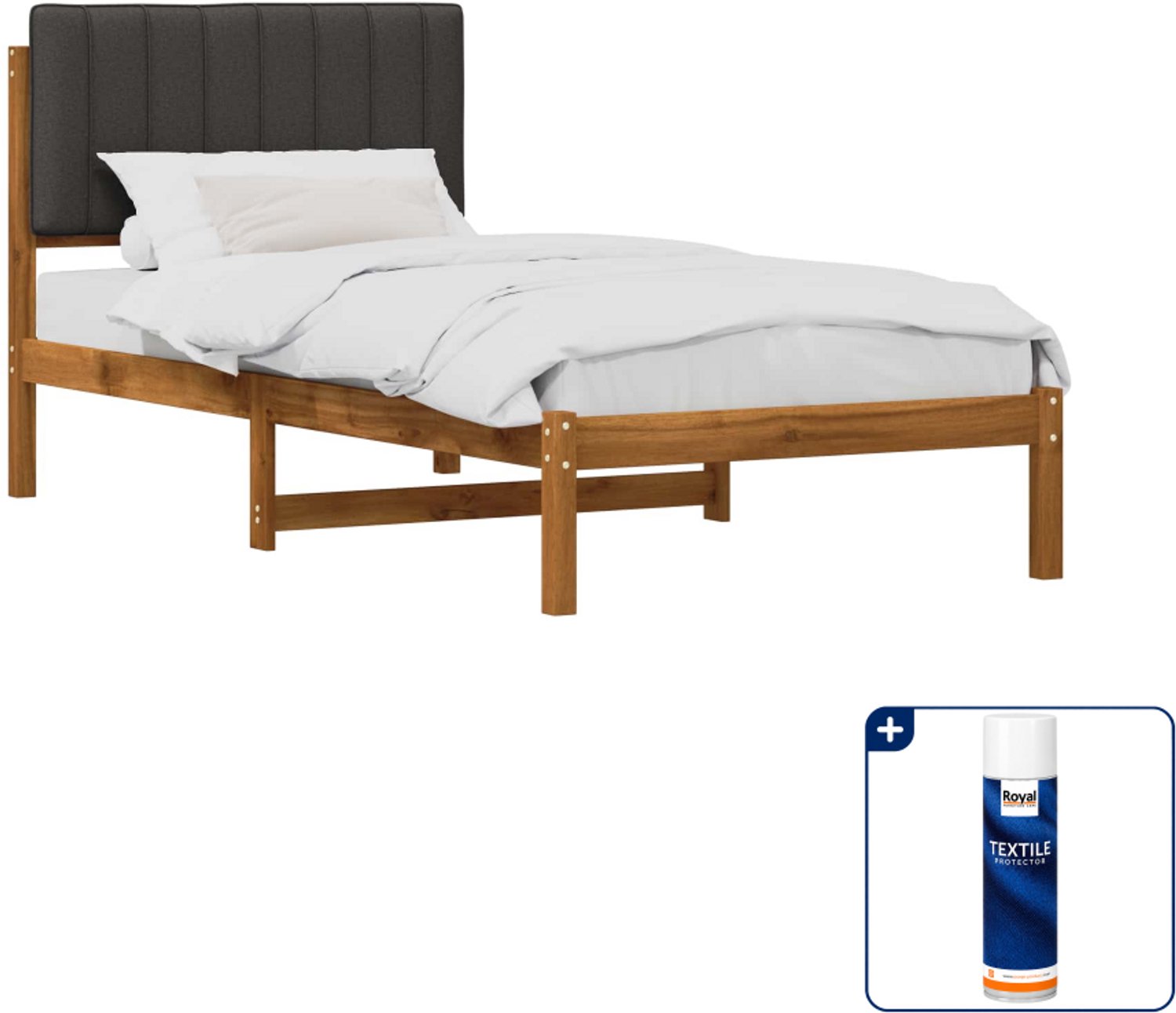 vidaXL bedframe - 100 x 200 cm - massief acaciahout - naturel/grijs - Inclusief textielbeschermer 500 ml Tan