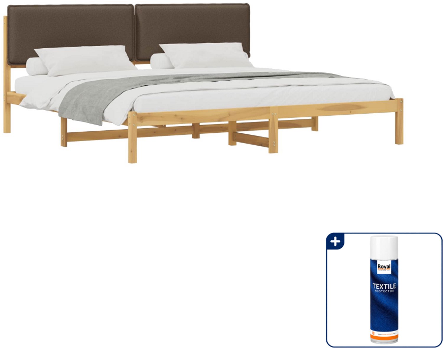 vidaXL bedframe - 200 x 200 cm - massief acaciahout - whitewash/taupe - Inclusief textielbeschermer 500 ml Wit