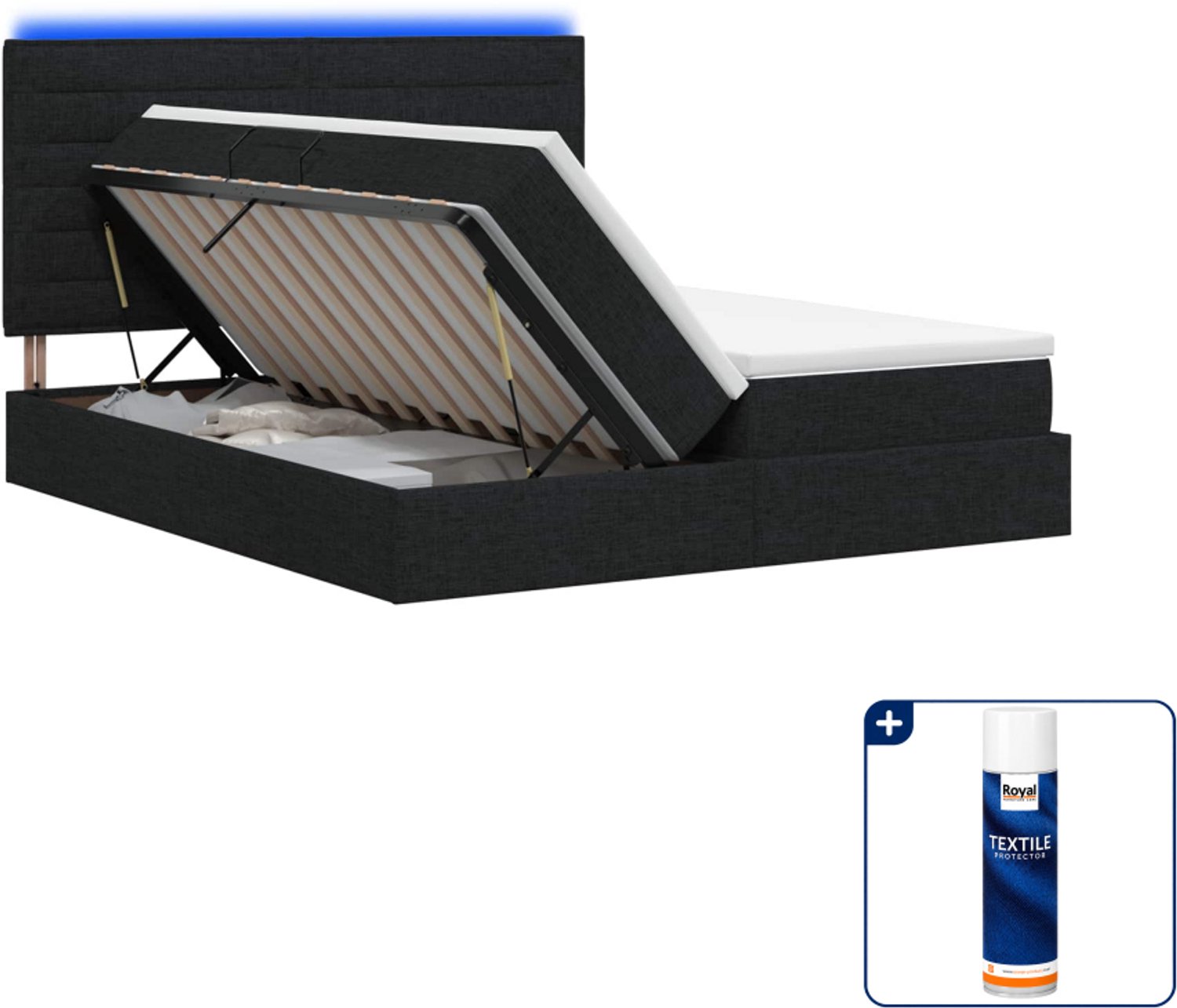 vidaXL led opbergbed - Kingsize 180 x 200 cm - zwart - Inclusief textielbeschermer 500 ml