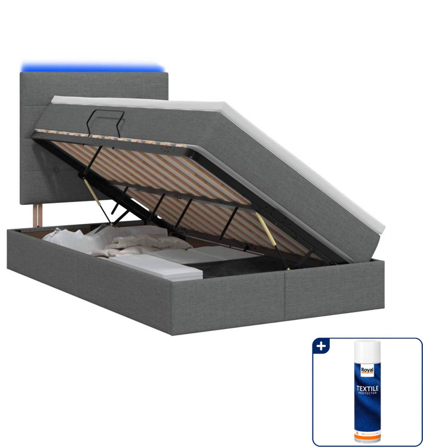 vidaXL led opslagbed met matras - 120 x 200 cm - donkergrijs - Inclusief textielbeschermer 500 ml Donker Grijn